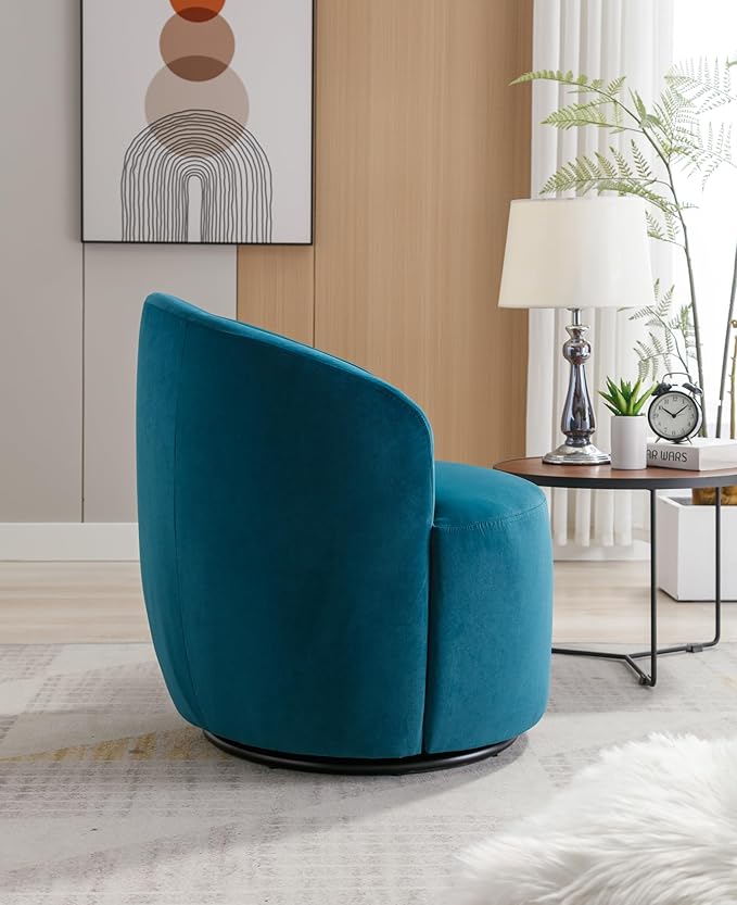 Swivel Barrel Accent Chair Velvet 360° Swivel Chair Small Leisure Chair Single Sofa Chair with Metal Swivel Base for Living Room Hotel Bedroom Office Coffee Shop (Teal + Velvet)