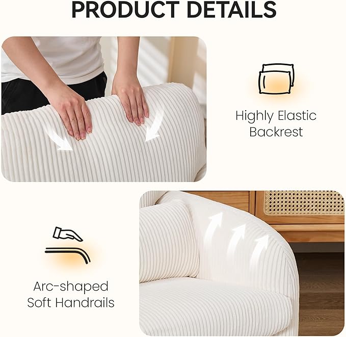 Modern Accent Chairs Set of 2 Comfy Upholstered Corduroy Armchair Stylish Lounge Reading Chair for Living Room Bedroom Beige