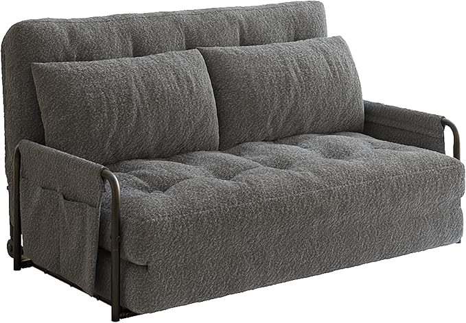 WLIVE Futon Sofa Bed Floor Chair with Adjustable Backrest Bean Bag Bed for Adults with Armrest Pillow Low Profile for Living Room Reading Bedroom Loveseat Grey
