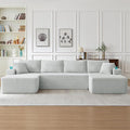 134 Inch U-Shaped Sectional Couch Oversized Modular Corduroy Sofa with Double Chasies 4-Seater Modern Deep Seat Boneless Cloud Couch for Living Room No Assembly Required Light Gray