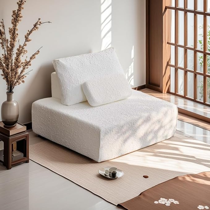 40” Single Cloud Sofa Foam Boneless Couch for Small SpacesComfy Chenille White Compressed Sofas with Pillows for Living Room Bedroom Apartment Dorm Office No Assembly Required