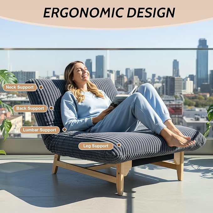 Comfy Lounge Chair Cozy Striped Corduroy Accent Seating with Solid Rubber Wood Frame Soft Plush Cloud Comfort for Living Room Bedroom &amp Reading CornerGray