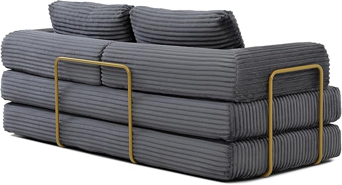 80 Convertible Sofa Bed Modern Corduroy Sleeper Sofa Folding Floor Couch with Golden Fixed-Shape Frame Grey Boneless Loveseat Sofas Bed for Living Room Bedroom No Assembly Needed