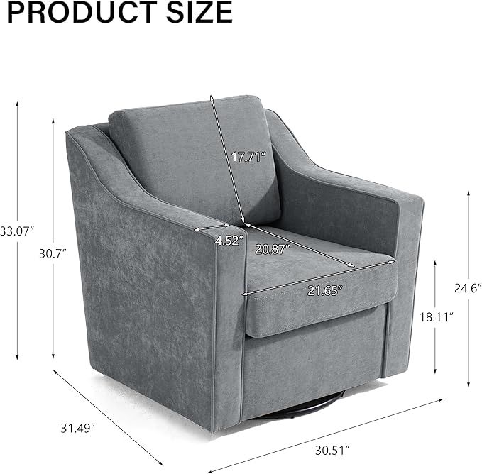 Swivel Accent Chair Modern Round Barrel Arm Chair for Living Room Bedroom Comfy Club Reading Chairs for Adults (Chenille Grey Set of 2)
