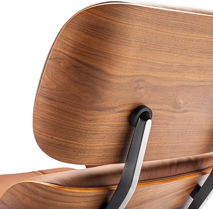 Mid Century Chaise Lounge Chair and Ottoman Reading Chair Leather Accent Chair Modern Chair Classic Design Heavy Duty Base Support for Living Room (Walnut-Brown Upgraded)