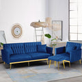 2 Pieces Velvet Futon Sofa Set with Adjustable Backrests and Armrests 70” Convertible Sofa Bed &amp Tufted Accent Chair with Ottoman for Living Room Blue