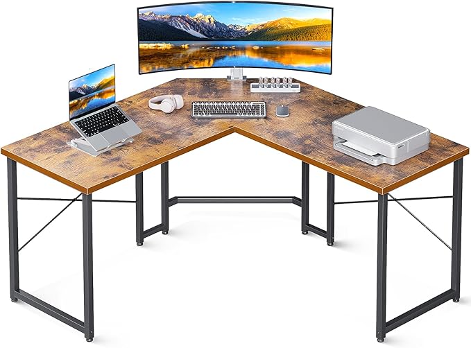 ODK 51 Inch L Shaped Gaming Desk Computer Desk Table for Home Office Sturdy Writing Workstation Vintage
