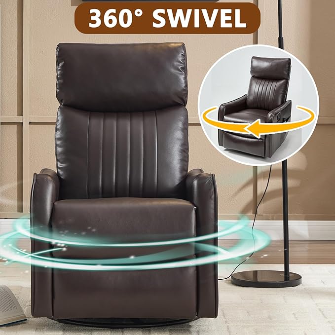 Slim Swivel Rocking Chair Recliner with PocketsLazy Boy Recliners for for AdultsSmall Recliner Chair for Small Spaces Manual Reclining Chair for Living Room Bedroom (Brown 2)