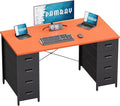 Pamray 47 Inch Computer Desk with 8 Fabric Drawers PC Gaming Desk Home Office Study Work Writing Table for Bedroom Orange