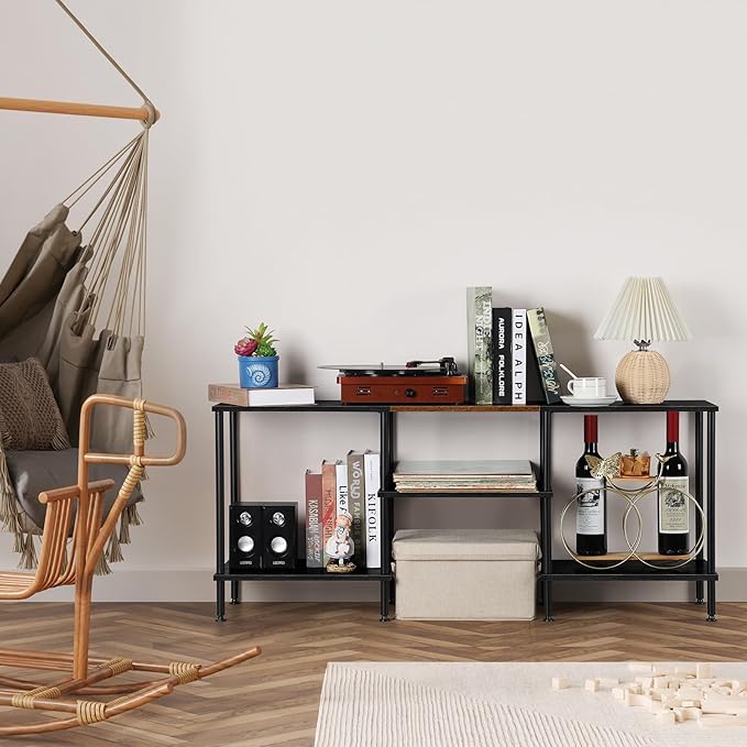 TV Stands for Living Room 50 inch TV Stand with Power Outlet Entertainment Center with Storage 3 Tier TV Console Table for 50 43 40 32 inch TV Black