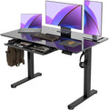 Claiks Glass Standing Desk with Drawers 48×24 Inch Electric Adjustable Height Stand Up Desk Quick Install Computer Desk Black