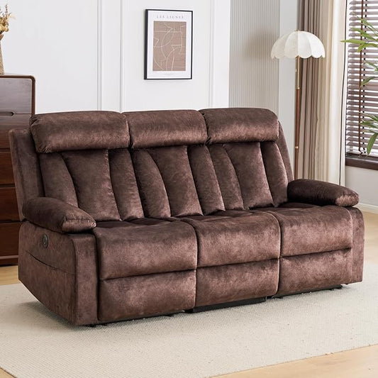Power Recliner Sofa with Drop Down Table Heat &amp Massage Reclining Sofa Couch with Cup Holders USB &amp Type-C Ports Recliner Couch for Living Room RV Office Apartment