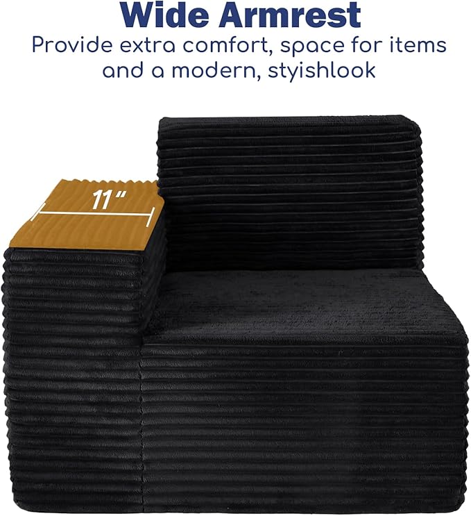 77 Cloud Sectional Boneless Loveseat Couch in a Box Modular Small Sofa with Deep Comfy Seat for Living Room Bedroom Apartment or Home Office No Assembly NeededCorduroy Black
