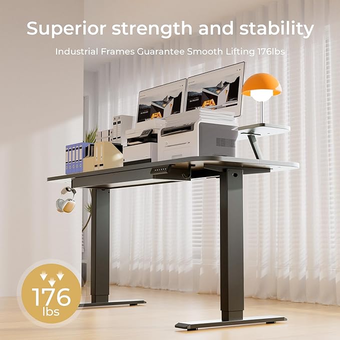 COMHOMA Electric Standing Desk with Drawers 55 x 24 Inch Sit Stand up Desk with Monitor Stand Laptop Stand Height Adjustable Home Office Computer Desks with Memory Preset Controller (Ebony Black)