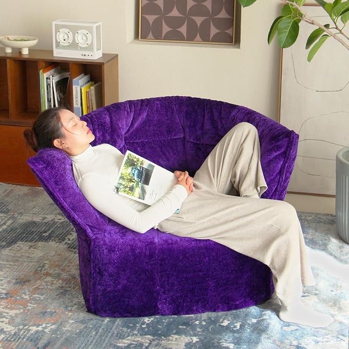N&ampV Mid Century Brigantin Deep Relaxation Sofa Soft Premium Chenille for Living Room Bedroom and Office (Royal Purple Single)