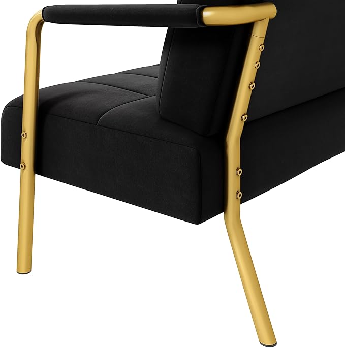 Yaheetech 30 W Modern Sofa Small Sofa Luxurious Velvet Fabric Couch with Gold-Tone Metal Arms and Legs for Living Room Home Office Studio Black