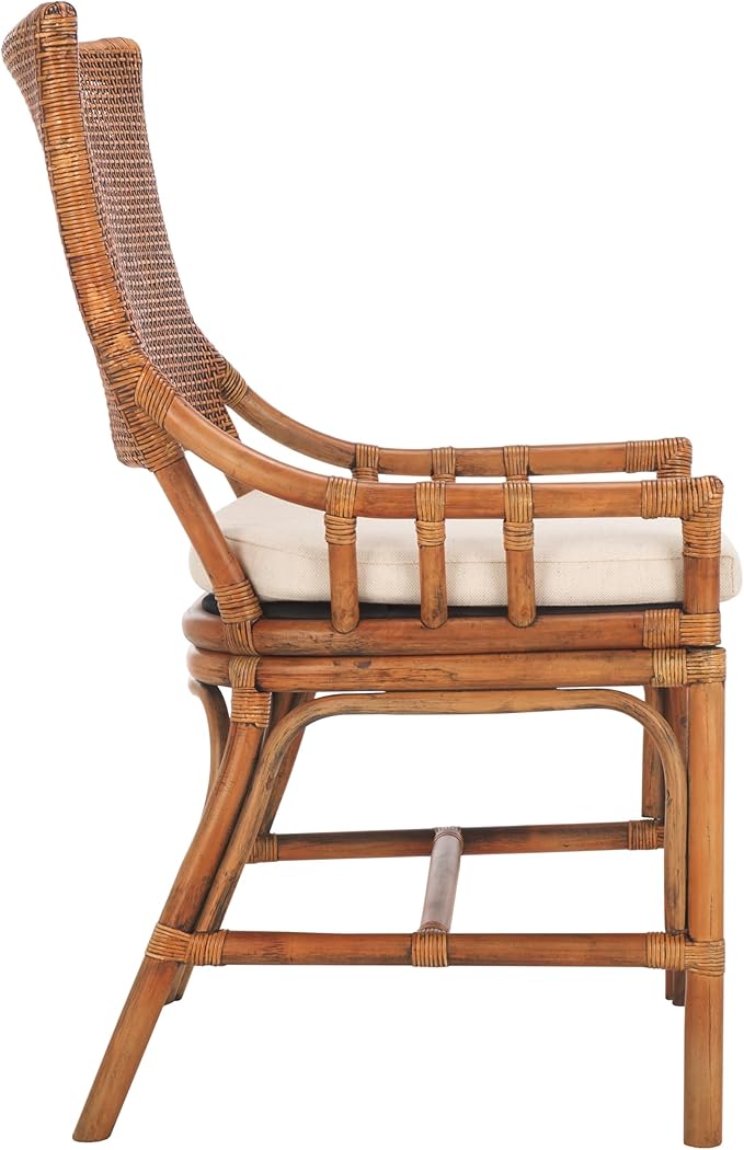 SAFAVIEH Home Collection Donatella Tropical Coastal Honey &amp White Rattan Chair