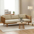 Merax Solid Acacia Wood Couch Chaise Lounge Chair Indoor 3 Seater Daybed Sofa Couches with Cushions &amp Pillow Heavy Frame Day Bed for Living Room Office Outdoor Balcony Patio Water Resistant