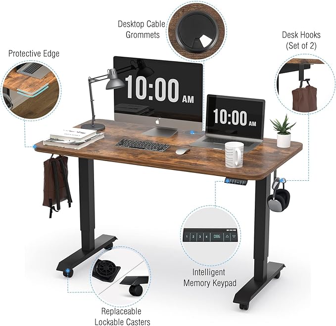 Monomi Electric Height Adjustable Standing Desk 48x24 Inches Ergonomic Home Office Sit/Stand Up Desk(Vintage Brown)