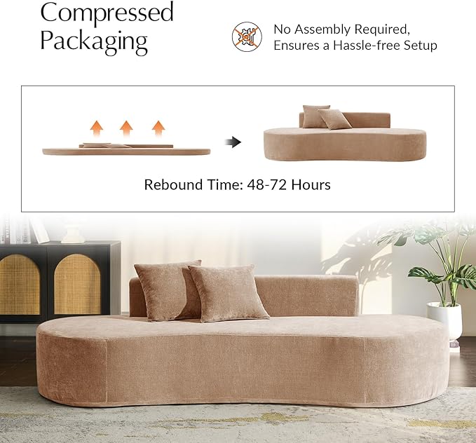 HULALA HOME 94.5 Curved Boneless Couch with Two Pillows Oversized 3 Seater Compressed Foam Sofa with Deep Seat Modern Cloud Couch for Living Room No Assembly Required Pink