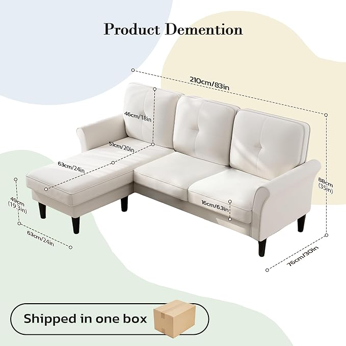 Sofas for Living Room 83 Velvet Sectional Couch with Moveable Ottoman Midcentury Modern Small Sectional Couch L Shape Sofa &amp 3 Seater Couches for Living Room Apartment Bedroom Beige