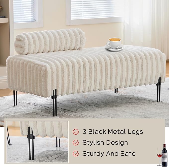 NIOIIKIT 49.6 Modern Loveseat Sofa Couch Upholstered Accent Sofa with Golden Legs and Adjustable Backrest Small Faux Fur Couches for Bedroom Living Room Compact Small Space (Beige)