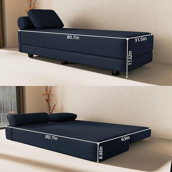 Daybed Queen Size Sofa Bed Chair 80 L Folding Sofa Chair with Pillow Lounge Chaise Bed Chair with Back Support for Living Room Bedroom