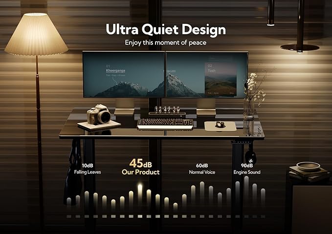 Glass Standing Desk 40 X 24 Inch Electric Stand Up Desk with Hook and Multi-Function Keyboard Quick Install Home Office Computer Desk (Black 40 X 24 Inch)