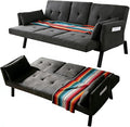 70 Futon Sofa with CupholdersAdjustable Backrest Cotton Linen with Cup Holders and 2 Throw Pillows Sleeper Sofa for Living Room Apartment Small Space (Dark Grey)