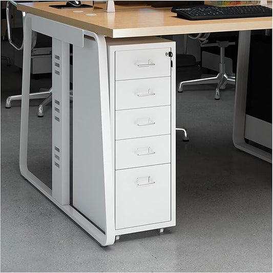 HASMI Filing Cabinet Slim File Cabinet with Lock 5 Drawer Metal Mobile Filing Cabinet for Legal/Letter/A4 Size Home Office Storage Cabinet Storage Cabinet (Color : White)