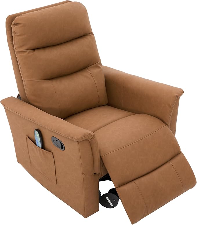 Manual Recliner Chair with Two Adjustable Positions Rocking and Swivel Recliner Rocking Recliner Massage Recliner with 8-Point Massage Function and Adjustable Backrest for Living Room (Brown15)