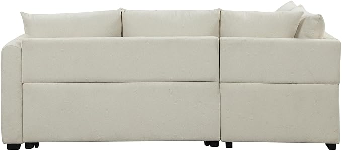 LUMISOL 82.6 Convertible Sleeper Sofa Bed with Storage Ottoman L-Shaped Sectional Sofa with Charging Stations Pull Out Sofa Couch with Chaise for Living Room Apartment Beige