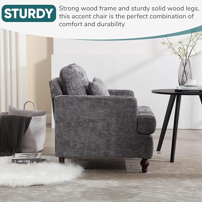 JOYBASE Accent Chair Single Sofa Chair Mid-Century Modern Upholstered Armchair Reading Club Chair for Living Room Office Bedroom (Grey Chenille)