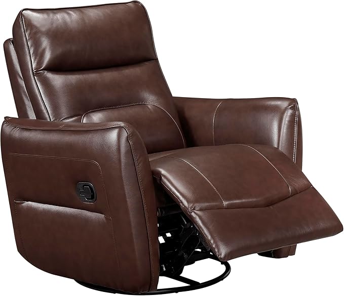 Lexicon Swivel Glider Reclining Chair Top Grain Leather Match Manual Recliner Comfy Nursery Glider Recliner Swivel Reclining Chair for Living Room/Office/Bedroom/Apartment Brown