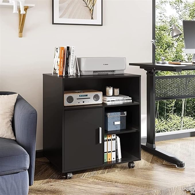 GLigeT Filing Cabinet Open Wood Storage Filing Cabinet Mobile Printer Stand Adjustable Shelf Rolling for Office Home File Storage Cabinets