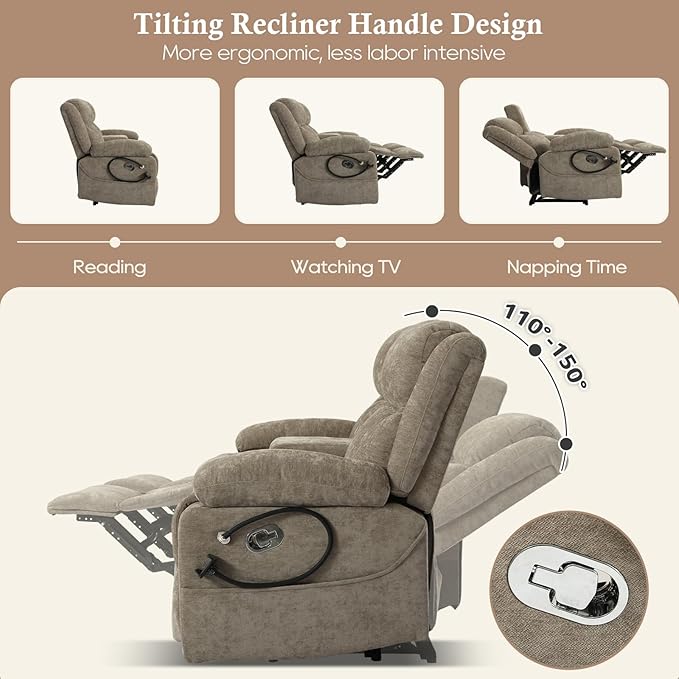 Manual Reclining Loveseat Sofa with Console Chenille Upholstered Couch for RV Living Room Apartment or Office Dual Recliners with Cup Holders Phone Holder Hidden Socket (Camel)