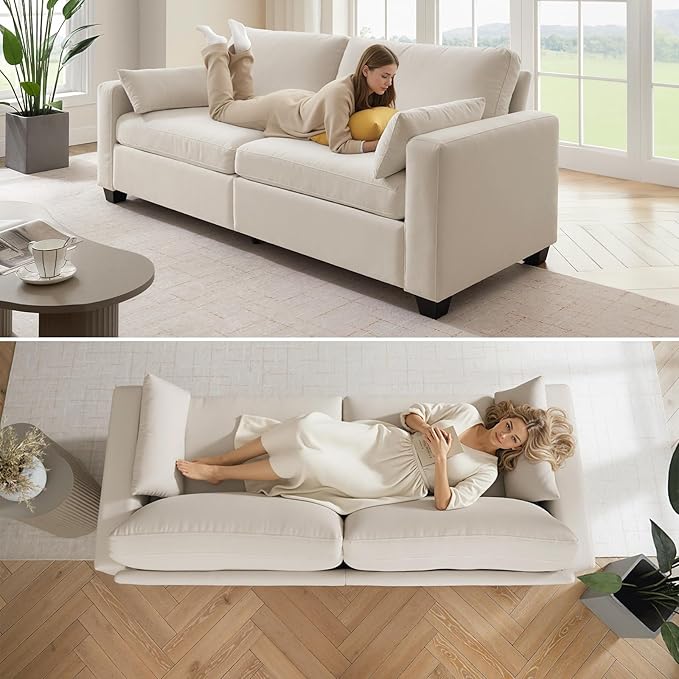 Modern Loveseat Sofa for Living Room Spring Cushions Removable Cover Solid Wood Frame Wide Armrest Chenille Fabric Recliner Couches for Small Space