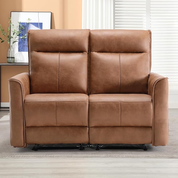 CANMOV Manual Loveseat Recliner Sofa Wall-Hugger 2 Seat Reclining Love Seat Couches Leathaire Reclining Sofa Set Double Seater Recliner Chair for Living Room Office Apartment Brown