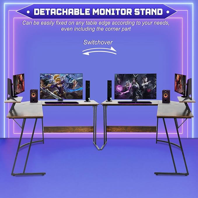 NChanmar L Shaped Gaming Desk with Monitor Riser Stand Home Office Corner Desk for Studying Working and Gaming Large Desktop Brown