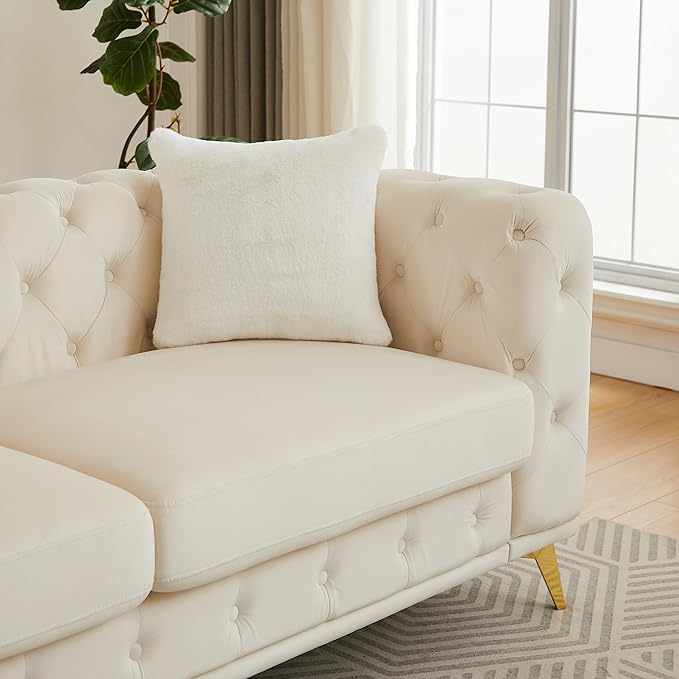 KEIKI 2-Piece Luxury Chesterfield Sofa Set with 2 Velvet 3-Seater Sofa Mid-Century 6-Seater Tufted Buttons Couch Set with 4 Pillows &amp High-Density Foam Cushions Easy Assembly for Living Room B