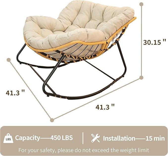 Oversized Large Rocker Chair for Adults Modern Portable Rocking Chairs for Living Room Indoor Outdoor Rocking Lounge ChairBeige