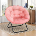 Folding Saucer Chairs for Living Room Circle Chairs with Faux Fur Moon Saucer Chairs for Adults Dorm Reading (Pink)