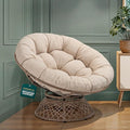 Bme 46 Large Size Ergonomic Wicker Papasan Chair with Soft Thick Density Fabric Cushion Bee-Designed Base High Capacity Steel Frame 360 Degree Swivel for Living Bedroom...