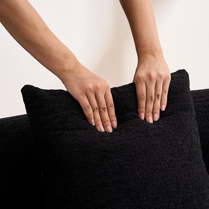 65 Curved Loveseat for Small SpacesBoneless Loveseat SofaWood Grain Chenille Fabric No Installation Requirement Curved Sofa Couch for ApartmentLiving RoomOffice (Black65)