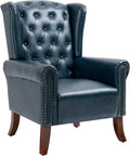 MOJAY Modern PU Leather Accent Chair Living Room Lounge Sofa Chair with Buttons Single Club Armchair with Rivet Trim for Bedroom Home Reception (DarkBlue)