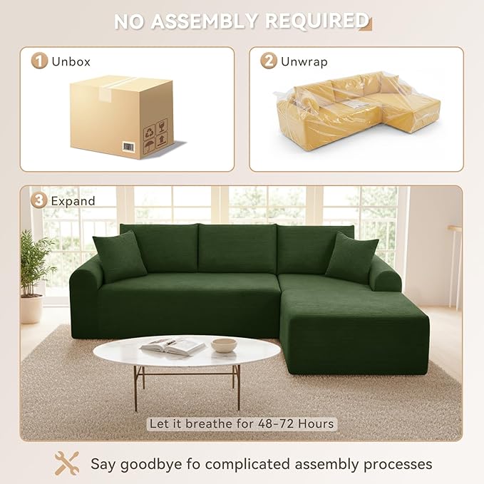 103 Modular Sectional Sofa with Chaise Cloud Sectional Couch with Deep Seat Modular L-Shape Sofa Corduroy Boneless Couch for Living RoomBedroomNo Assembly Required(Green Right Facing Chaise)