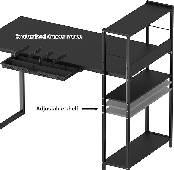 SHW 46-Inch Home Office Mission Computer Desk with Side Shelf and Drawer Black