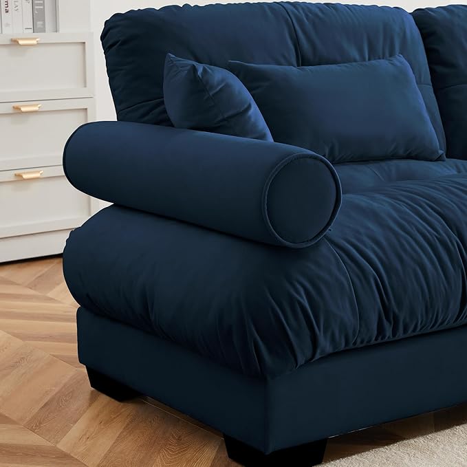 Luxury Loveseat Sofa CouchOversized Love seat Sofas with Waist Pillows and Throw PillowsComfy Velvet Deep 2-Seat Cloud Couch with Bolstered ArmrestsComfy Cloud Couches (Blue 93.7”)
