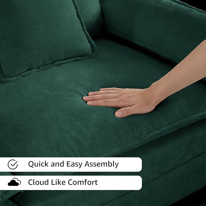 81.9 Modern Love Seat Sectional Couches for Living Room Green Chenille Comfy Cloud Sectional Couch Modular Loveseat Sofa Set for Living Room Sofas para Sala Cozy Couches (Green 2+0 Set)