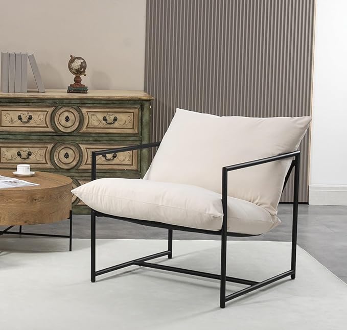 Serenity Accent Modern Velvet Arm Chair with Reclined Seat Sleek Design Durable Metal Frame Soft Upholstery and Plush Comfort for Stylish Living Room Beige
